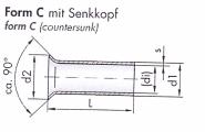 10 Rohrnieten C2,2 x 0,2 x 7,0 mm, blank, Messing, DIN46228