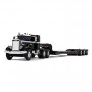 PETERBILT Model 351 Sleeper mit 3achs Tieflader, schwarz/silber