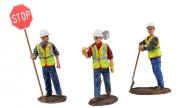 Set mit 3 Figuren Straßenarbeiter mit Schaufel oder Stopschild