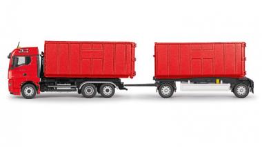 MAN TGX 6x2 with MEILLER Roll-Off-Container and Trailer, red 