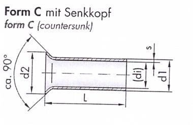 10 Rohrnieten C2,2 x 0,2 x 7,0 mm, blank, Messing, DIN46228 