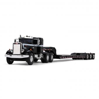 PETERBILT Model 351 Sleeper mit 3achs Tieflader, schwarz/silber 