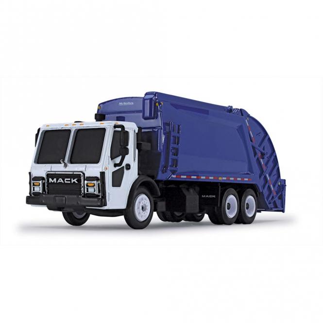 MACK LR with McNEILUS Rear-Waste Loader Meridian, white-blue 