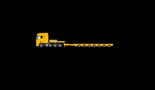 SCANIA S 8x4 with NOOTEBOOM MCOS 7axle Lowboy, yellow 