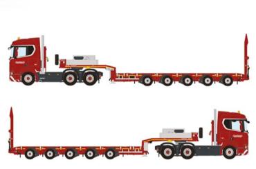 SCANIA R 6x4 mit NOOTEBOOM Manoovr 5achs Tieflader, rot 