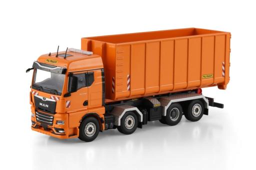 MAN TGX GM 8x2 mit PALFINGER Abrollkipper 40m3, orange 