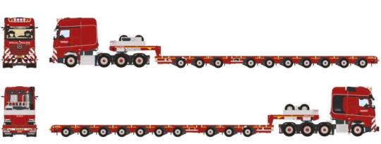 MB Actros MP5 8x4 mit 3+7achs NOOTEBOOM Manoovr Tieflader, rot 